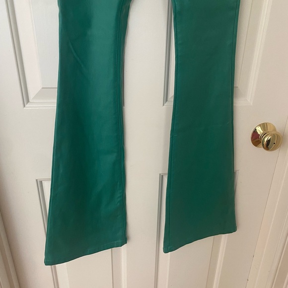 Faux Leather Green Flare Jeans - Picture 4 of 10